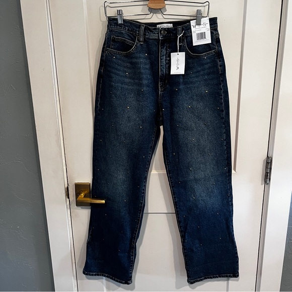 Jessica Simpson Zinnia Wide Leg Boyfriend Dark Wash Stud Jeans Size 6 - Picture 3 of 10